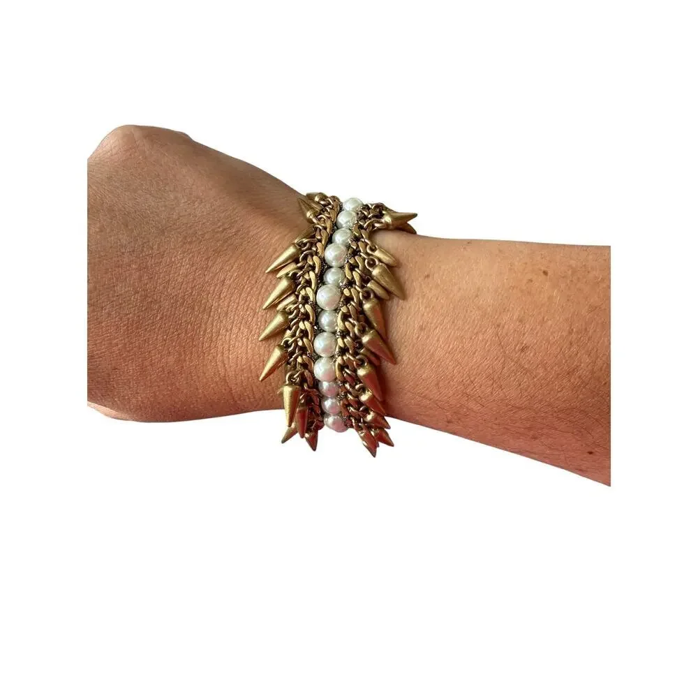 Stella & Dot Gold Tone Pearl Drop Spiked Jacinthe Bracelet